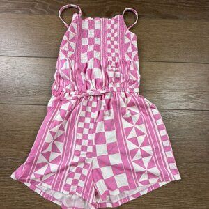 Tea Collection Girls Pink/White Smocked Back Romper NWT Sz 16 Summer Beach
